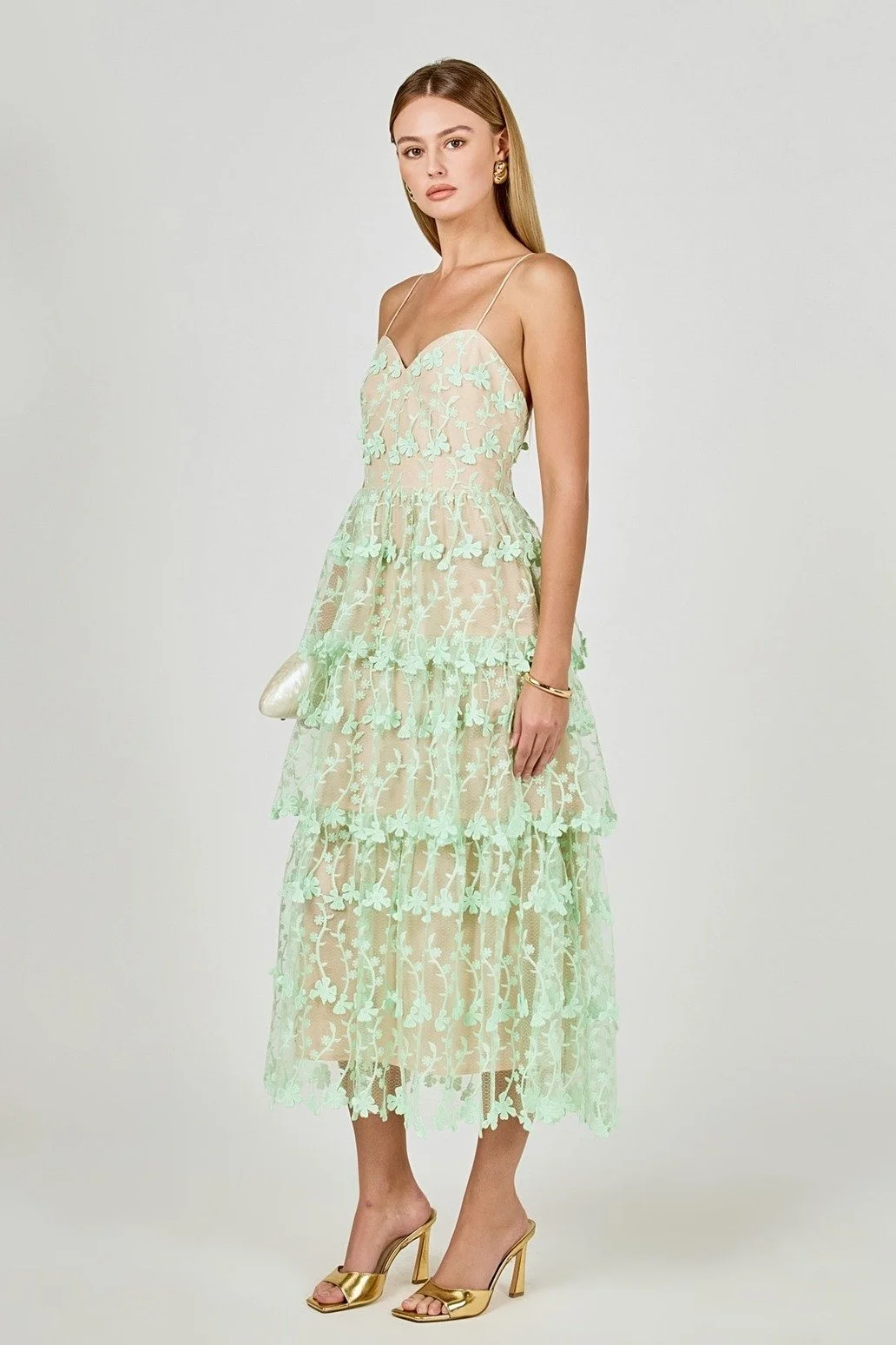 Lace Layered Midi Dress Mint