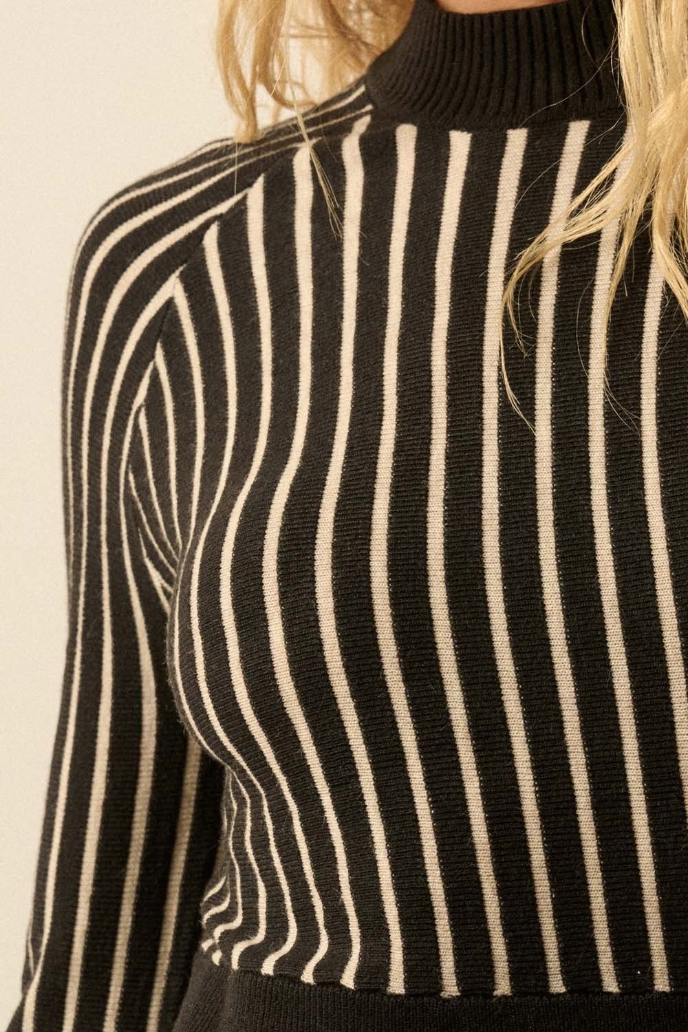 Striped Bell-Sleeve Maxi Sweater Dress Black & Cream