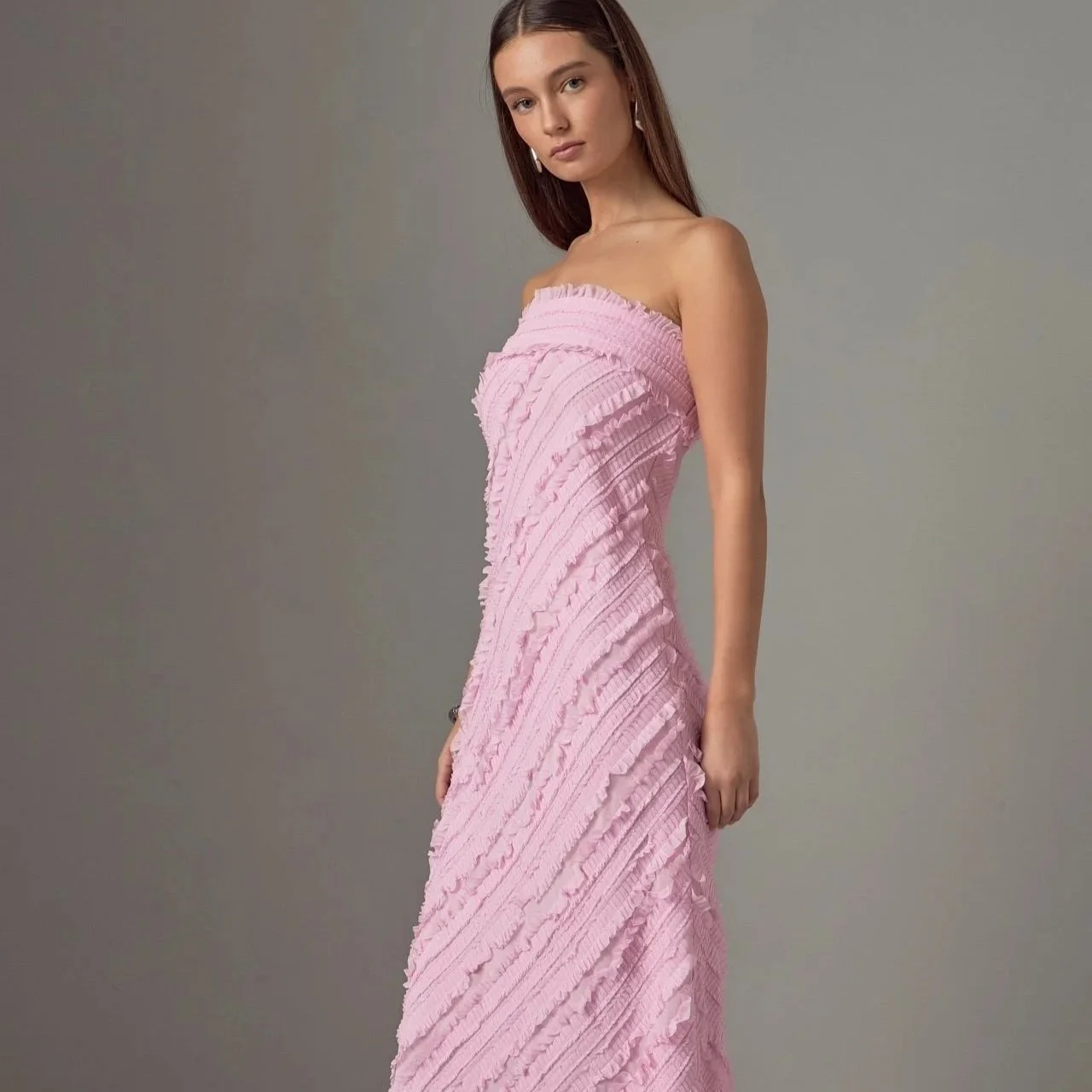 Strapless Textured Column Maxi Dress Pink