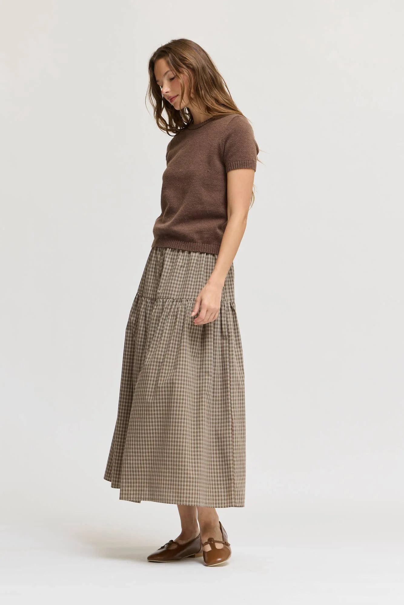Short Sleeve Knit Sweater Top Chocolate