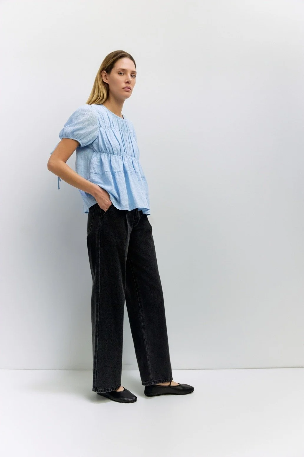 The Penelope Tiered Woven Top Blue