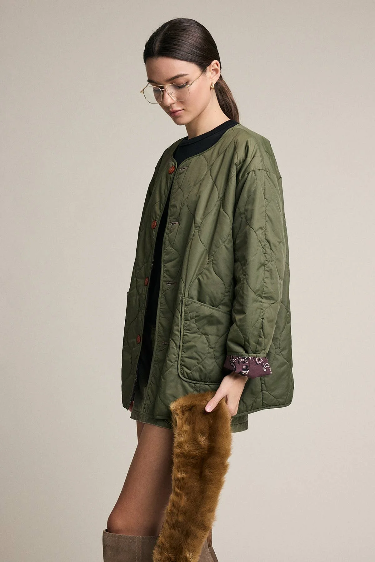 Reversible Quilted Bandana Jacket Brown & Olive