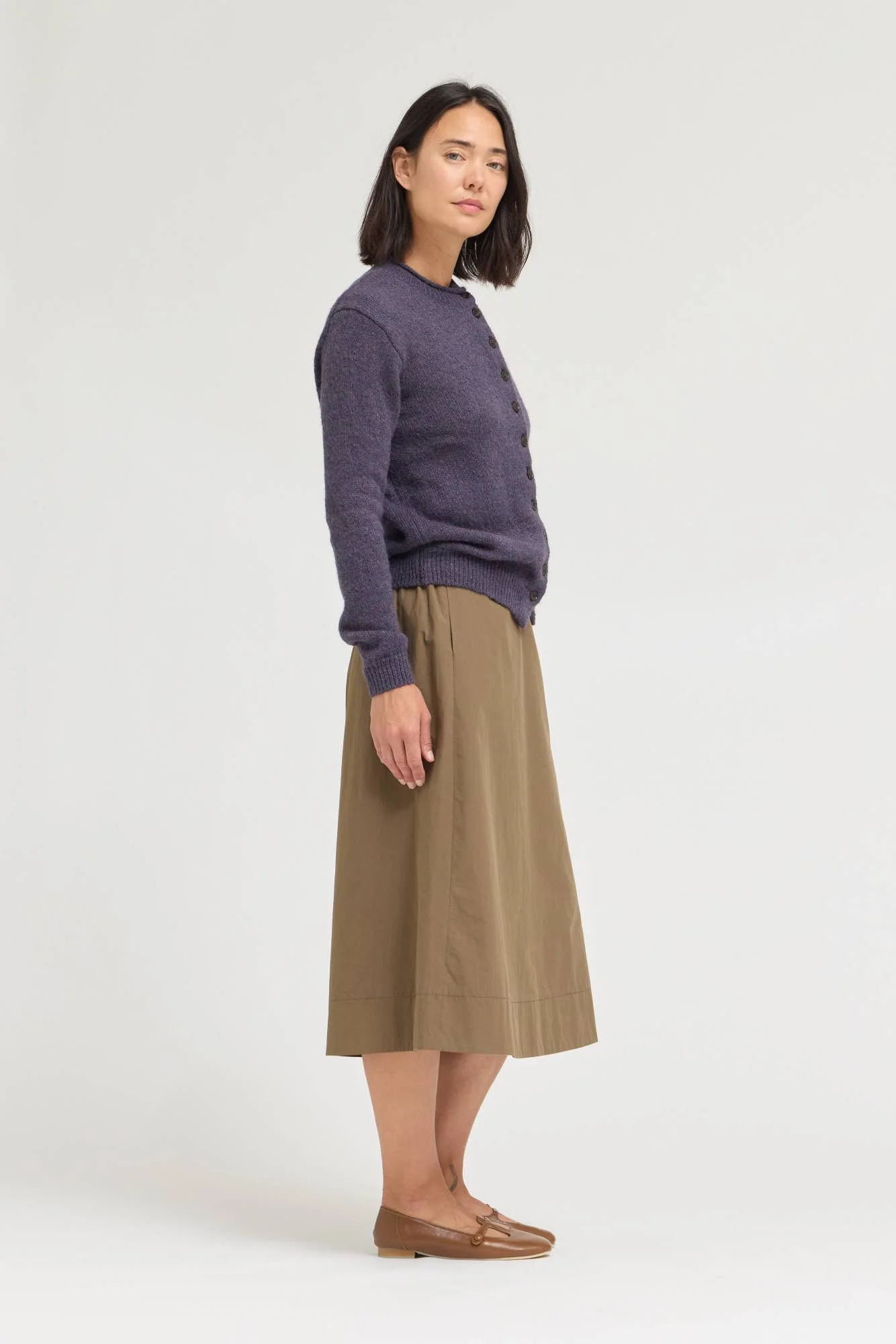Rolled Neck Button Down Cardigan Plum