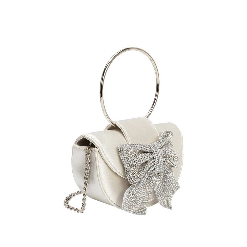 Sierra Rhinestone Bow Mini Bag Ivory Satin
