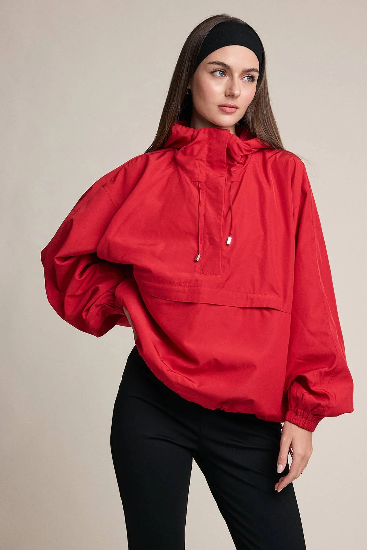 Hooded Anorak Pullover Jacket Red