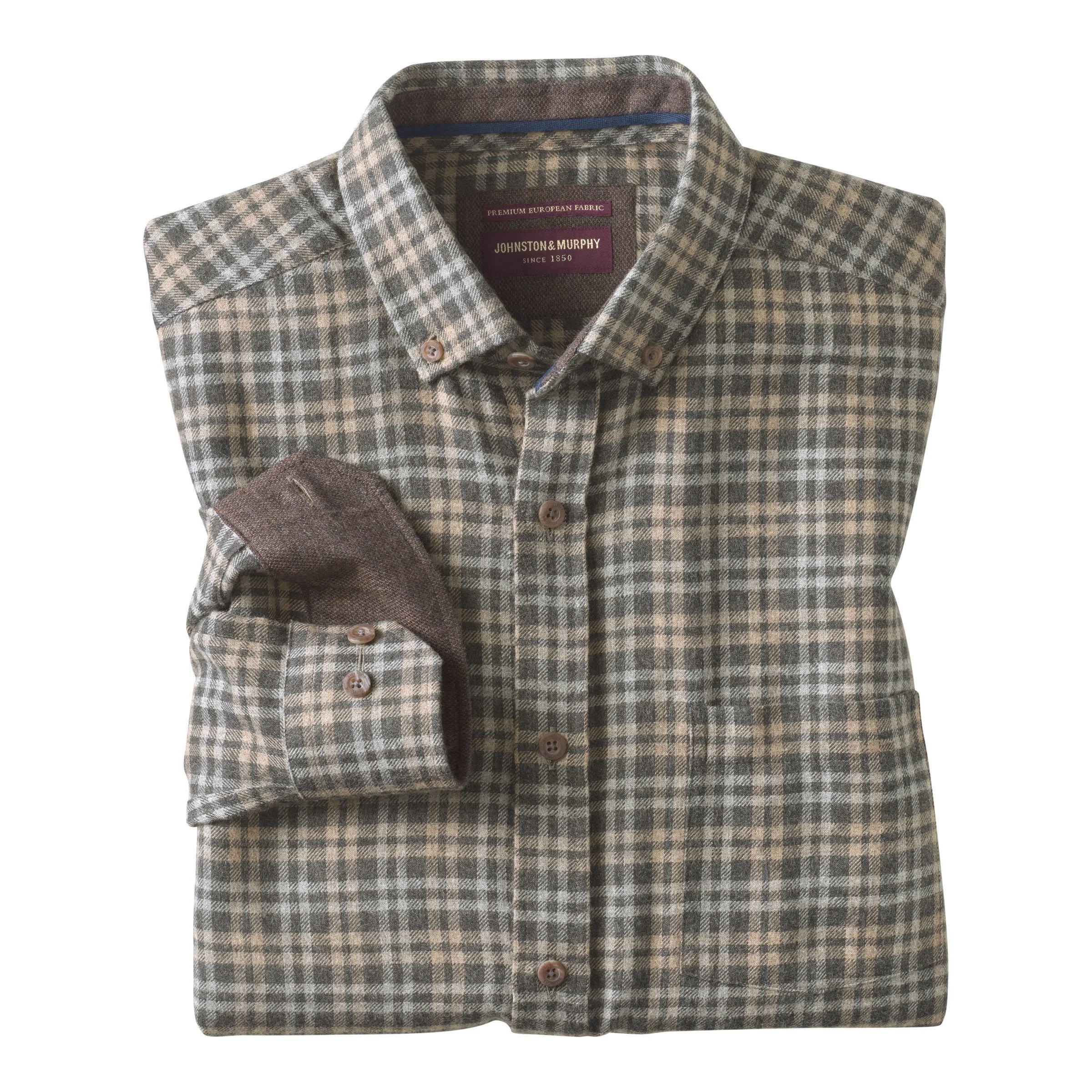 Johnston & Murphy Neal Heathered Shirt Charcoal / Tan Split Plaid