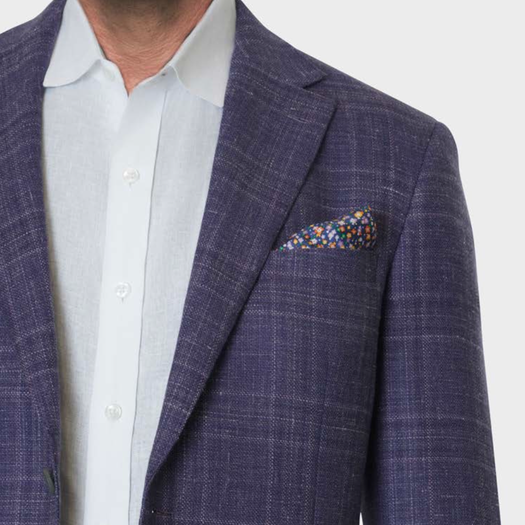 Notch Lapel Sport Coat Guabello Wool/Silk/Linen - Purple Windowpane