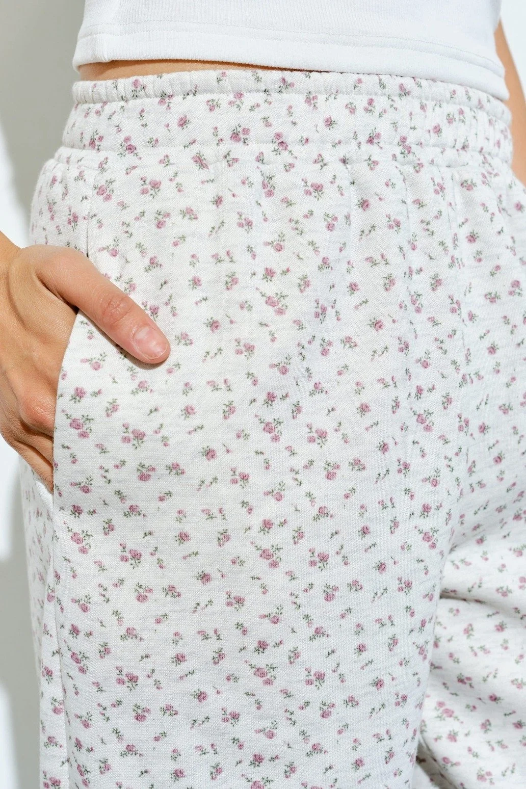 Mauve Ditsy Floral Print Joggers Heather