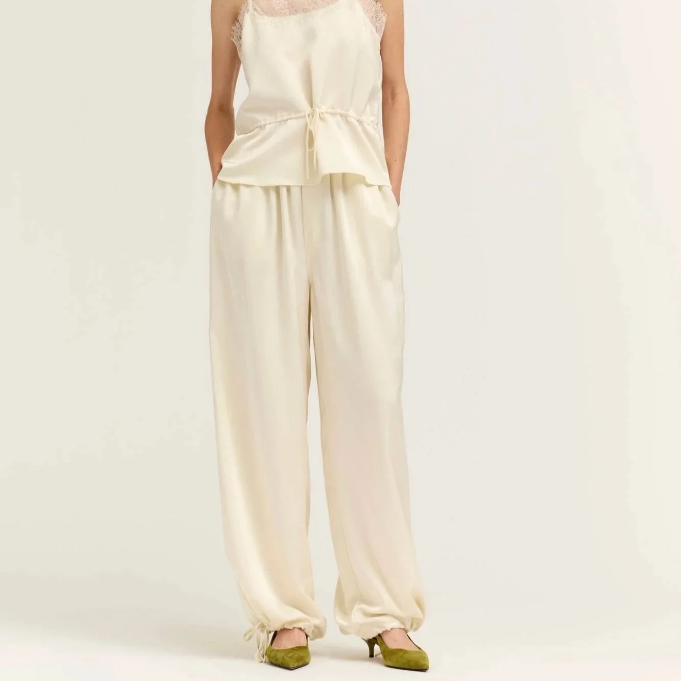 Satin Wide Leg Balloon Pants Cream