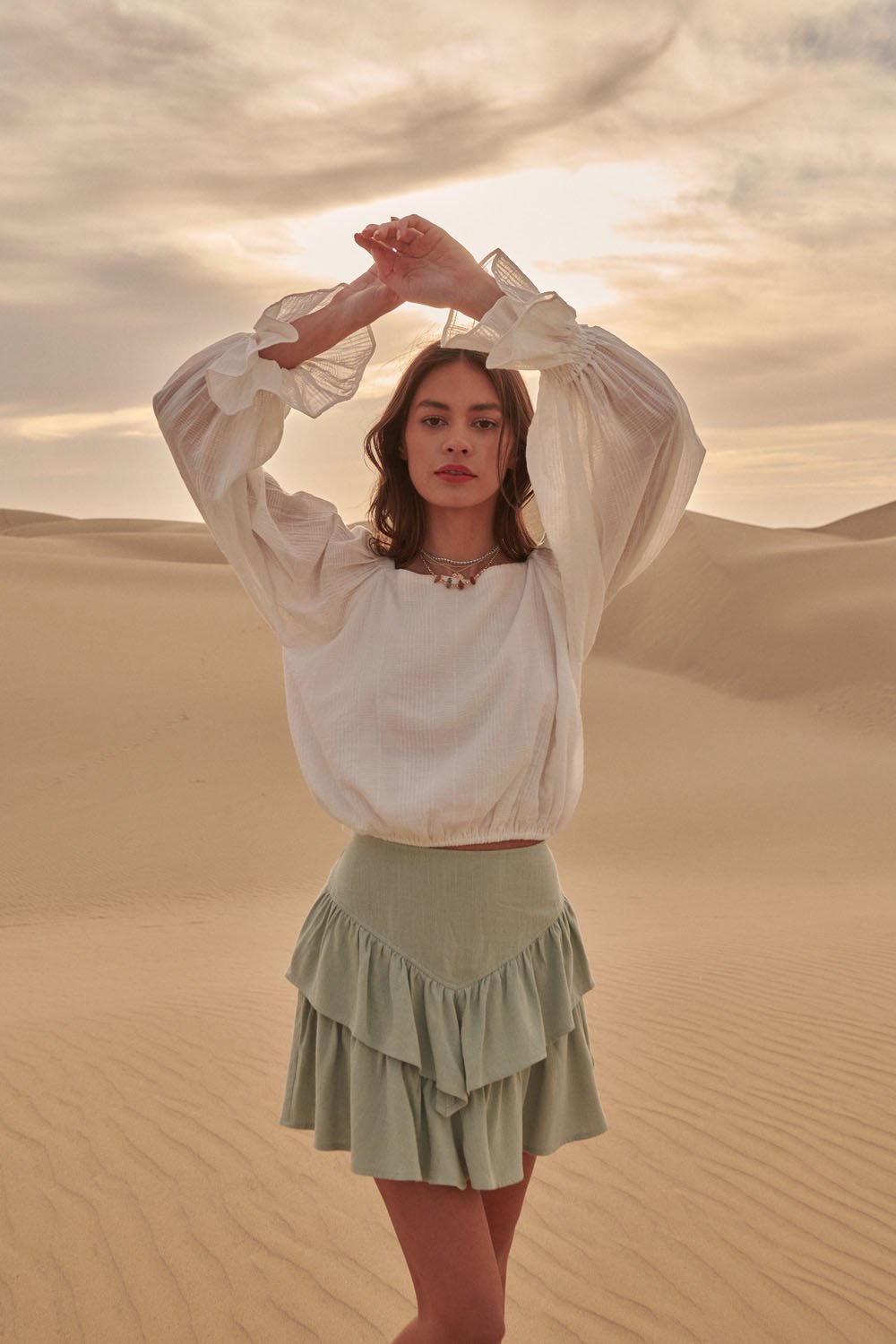 Yoke & Ruffle Mini Skirt Seagrass