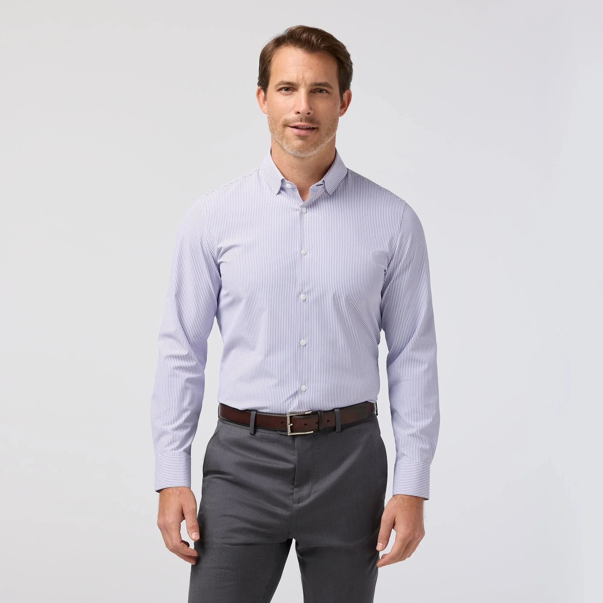 Mizzen + Main Leeward Dress Shirt Purple Dusk Banker Stripe