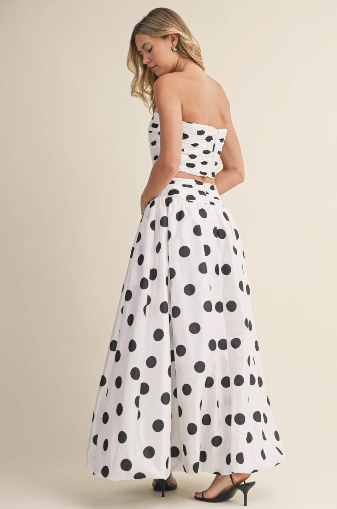 Strapless Top & Bubble Maxi Skirt B&W Polka Dot