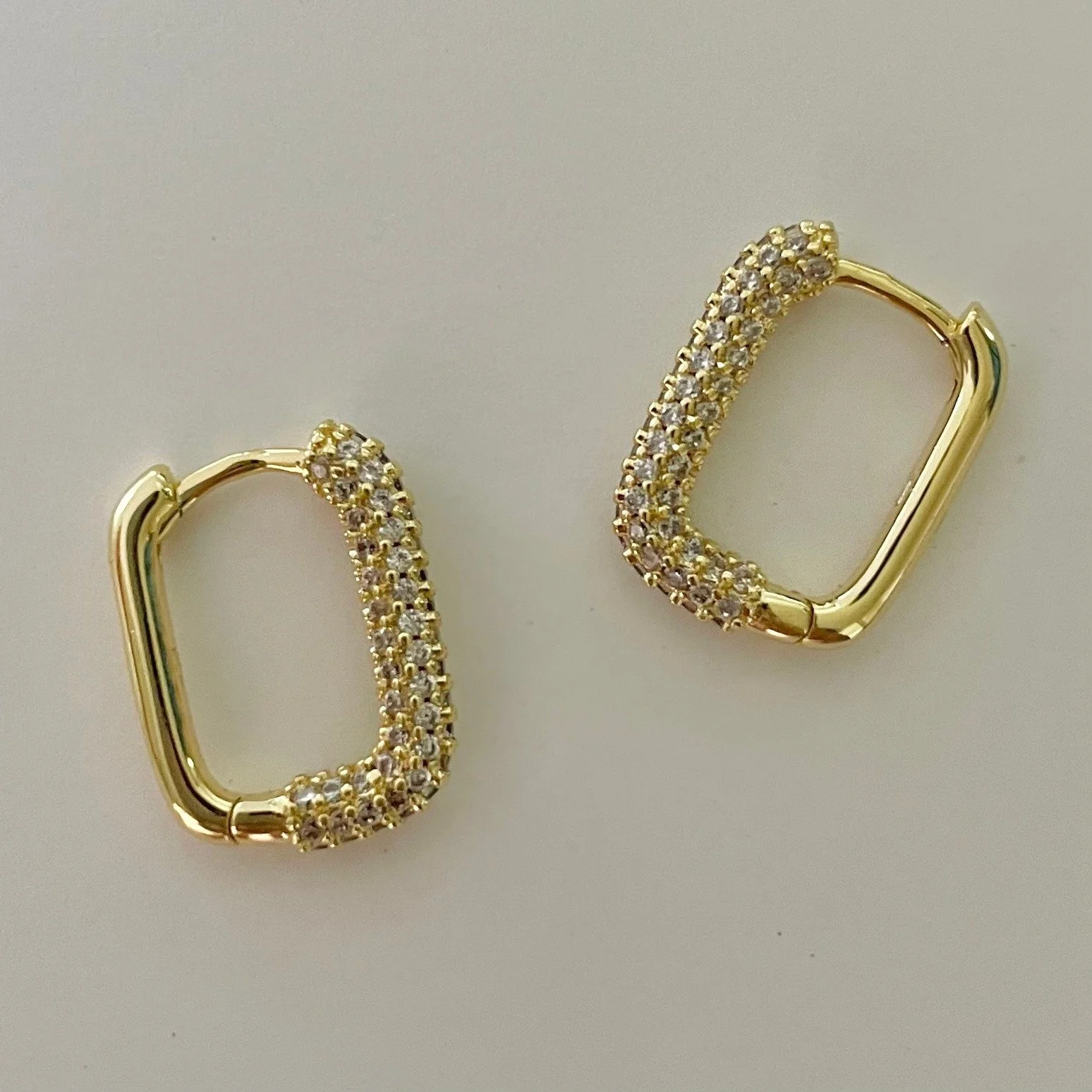 Rectangle Cubic Zirconia Earrings Gold