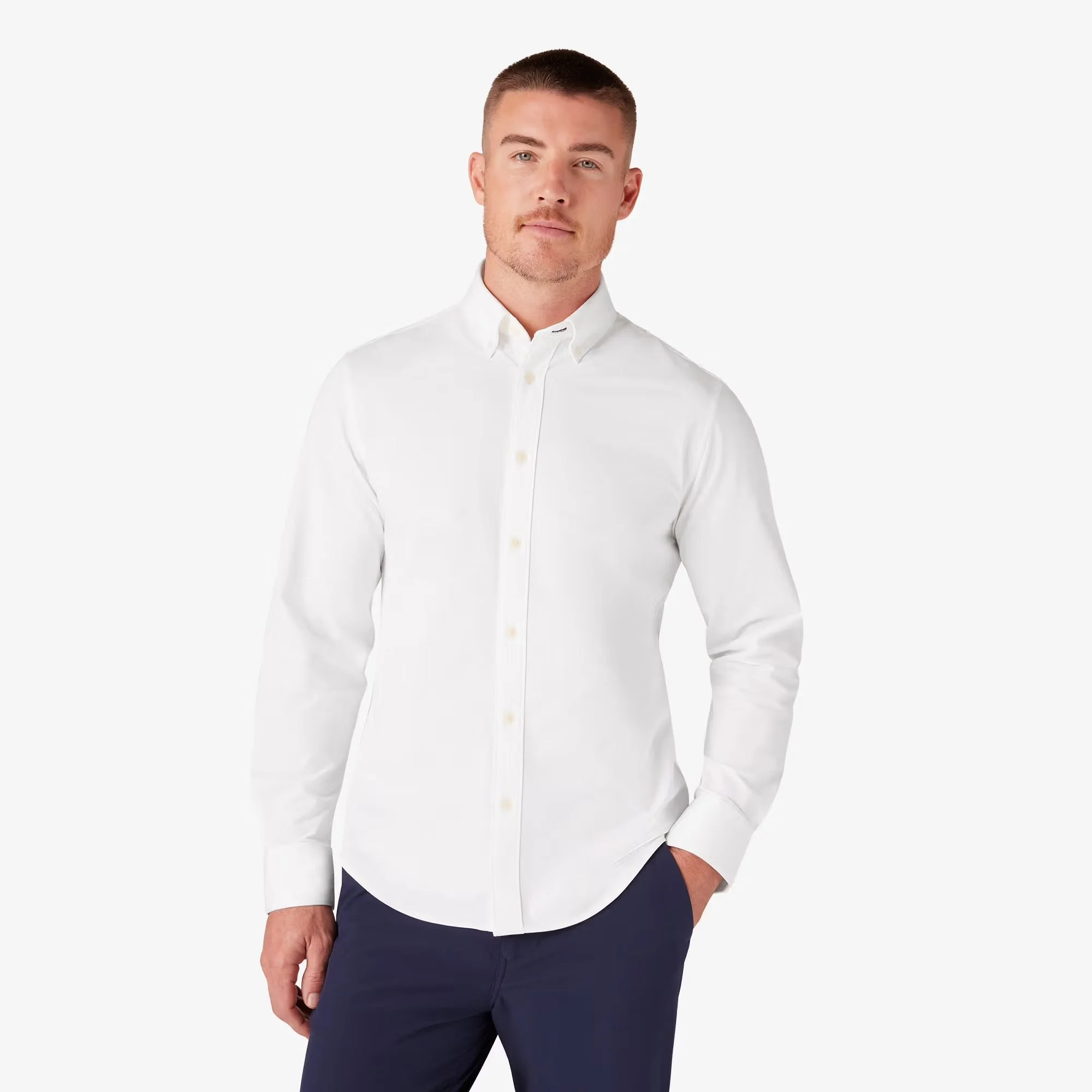 M+M Ellis Oxford No Tuck White Solid