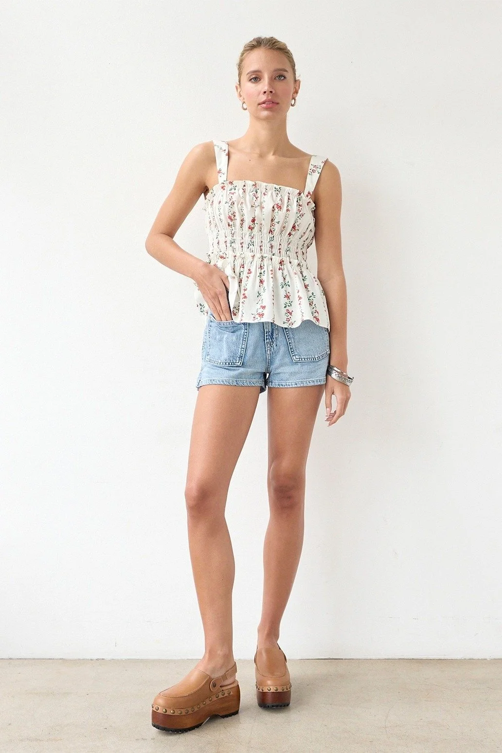 Garden Rose Smocked Tank Red
