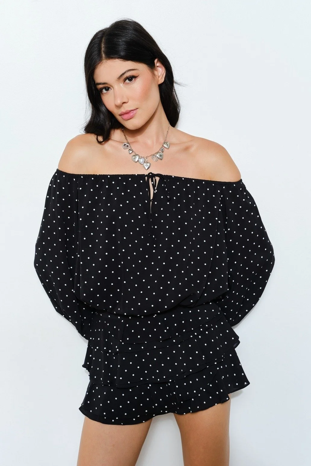 Emma Off-Shoulder Blouse Black Polka Dot