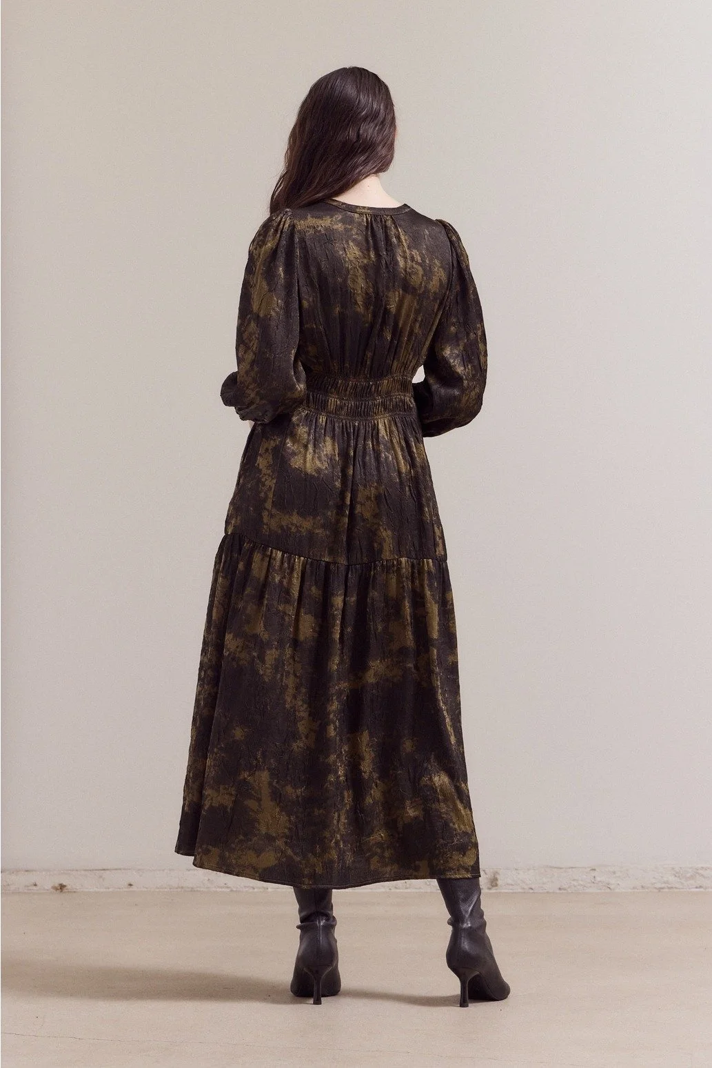 3/4 Sleeves Printed Midi Dress Tapenade