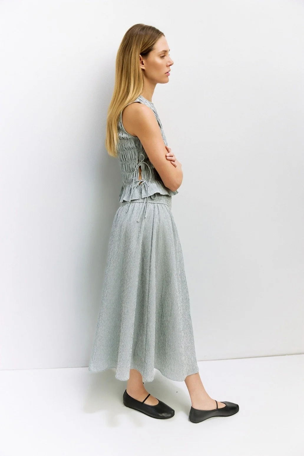 The Malorie Smocked Waist Midi Skirt Seafoam (Copy)