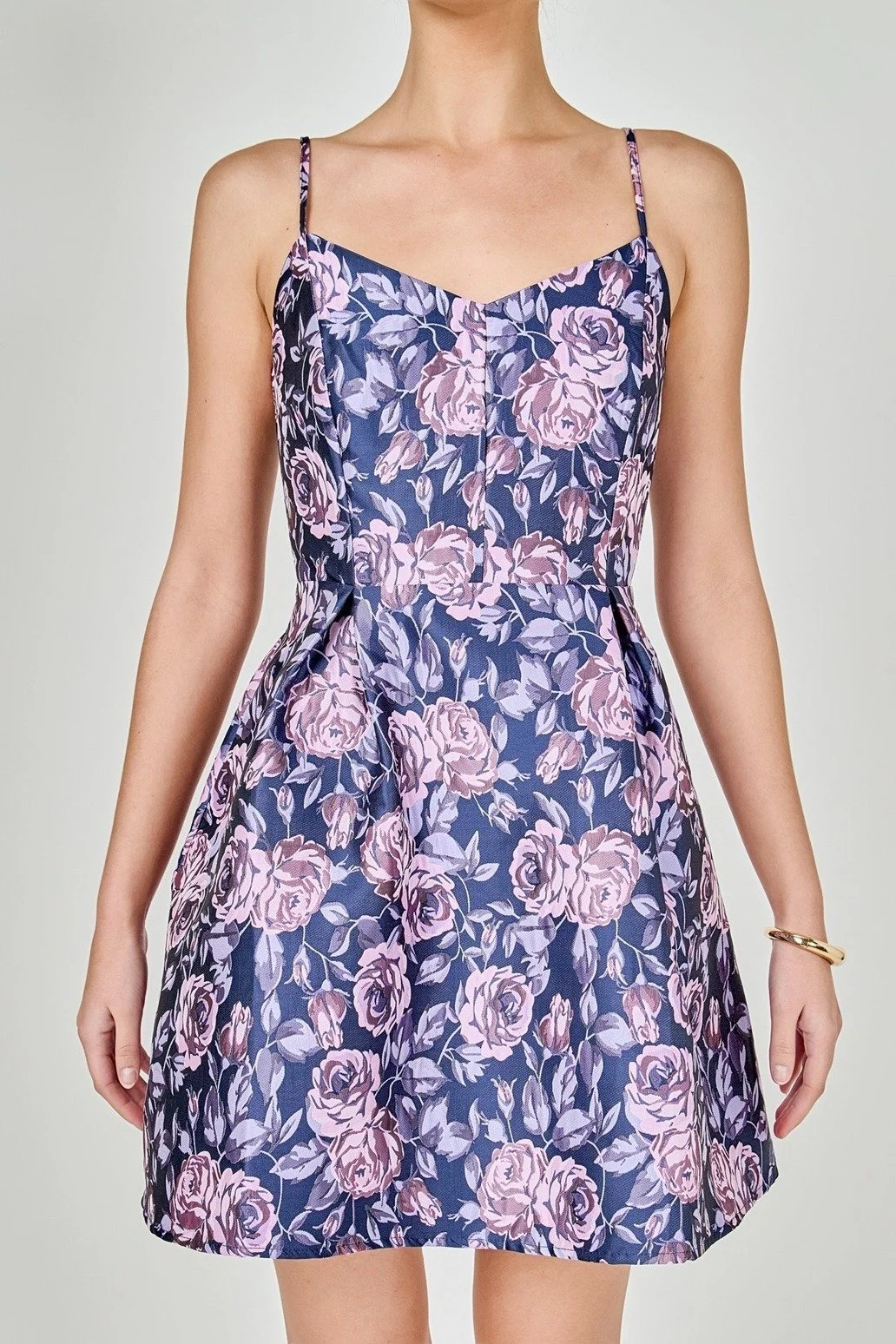 Floral Jacquard Sweetheart Neckline Mini Dress Purple