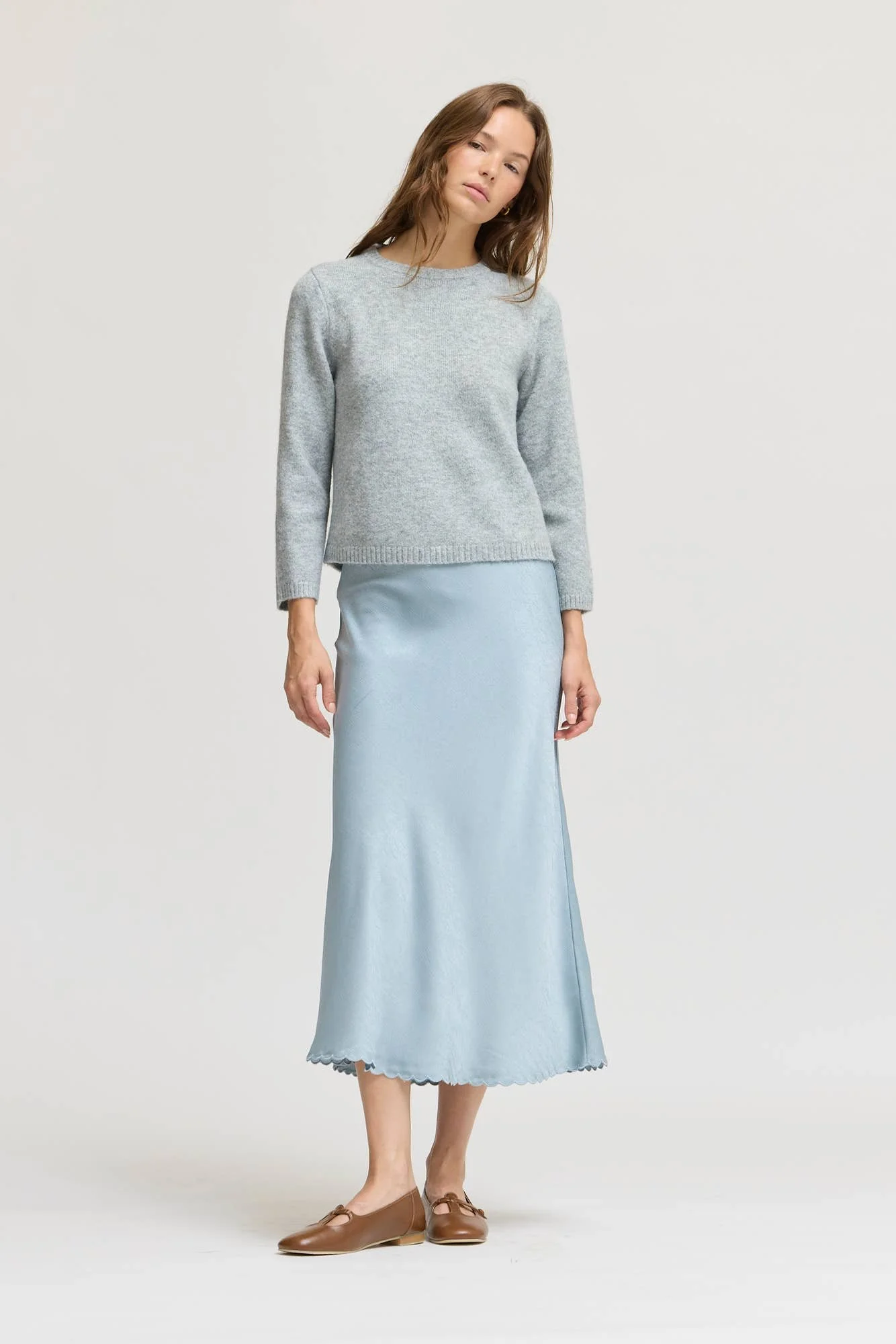 3/4 Sleeve Crew Neck Sweater Sky Grey