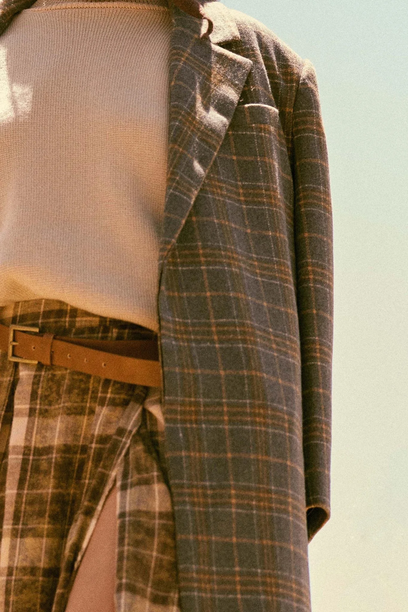 Double Breasted Overcoat Charcoal Plaid