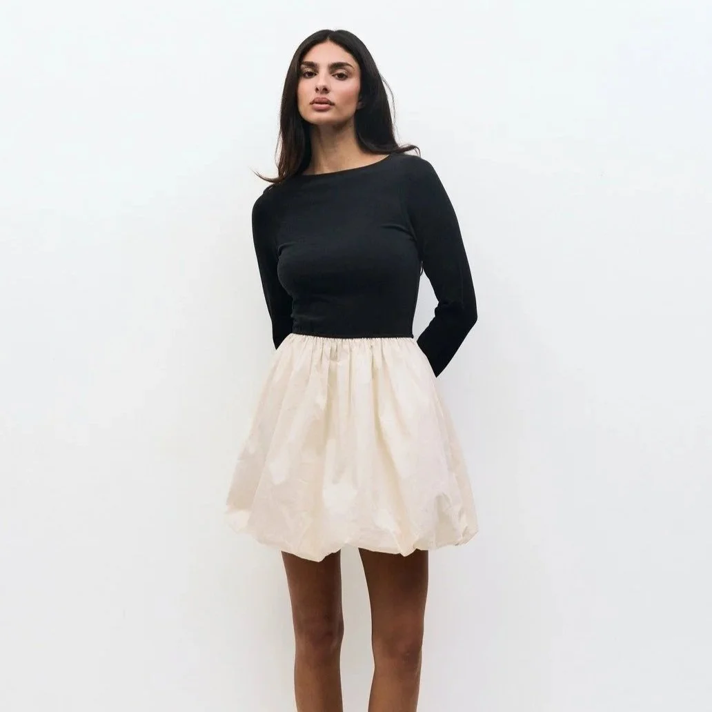 The Yasmin Bubble Mini Dress Black & Cream