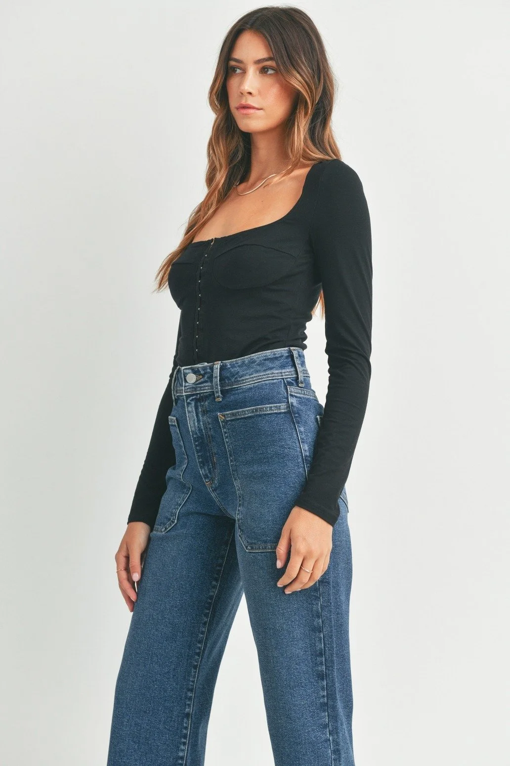 High Rise Utility Wide Leg Jeans Dark Denim