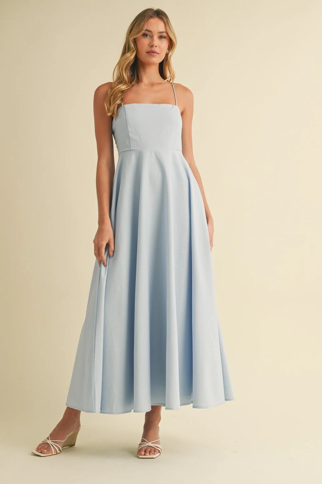 Linen A-line Maxi Dress Light Blue