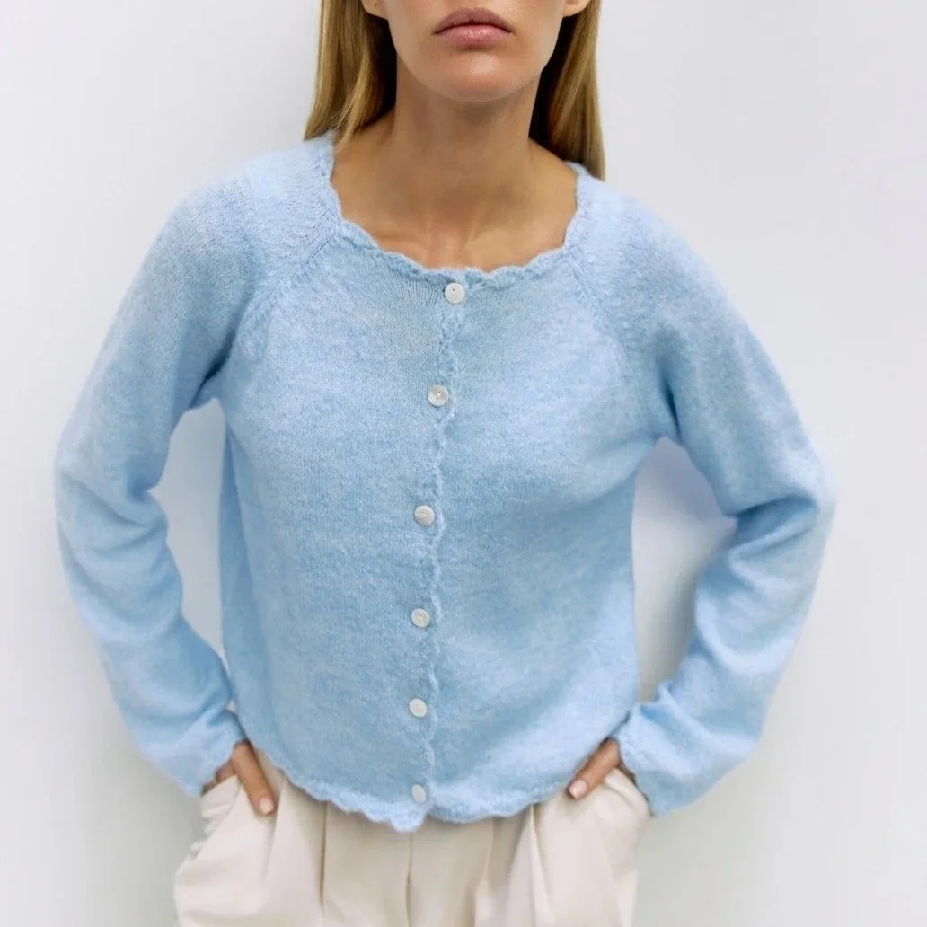 The Tiffany Scalloped Cardigan Baby Blue