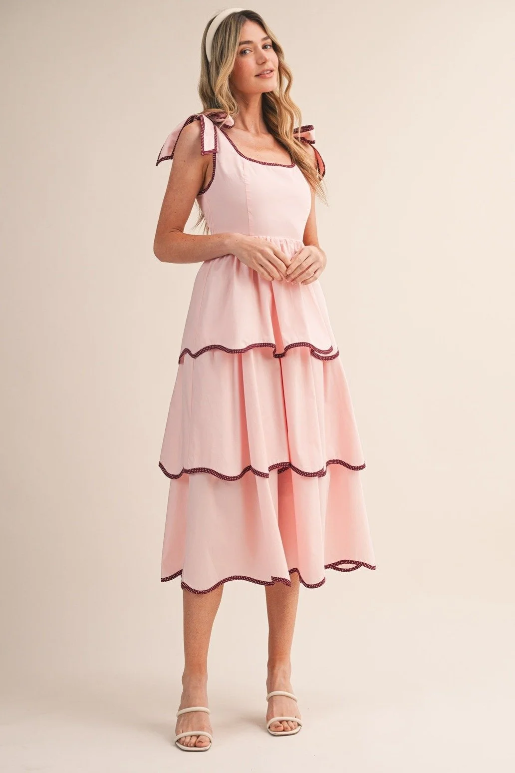 Pink Bloom Tiered Midi Dress Pink & Burgundy