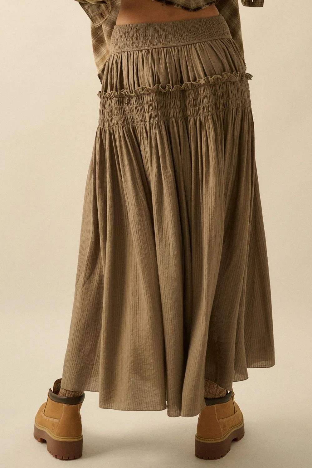 Smocked Drop Waist Maxi Skirt Stone
