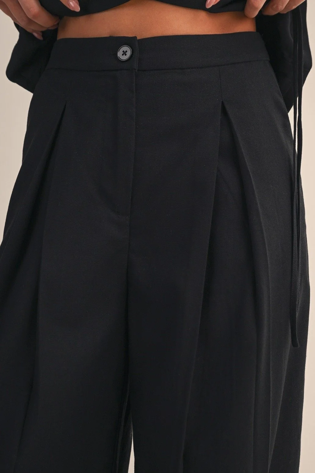 Linen Wrap Top & Pleated Trouser Set Black