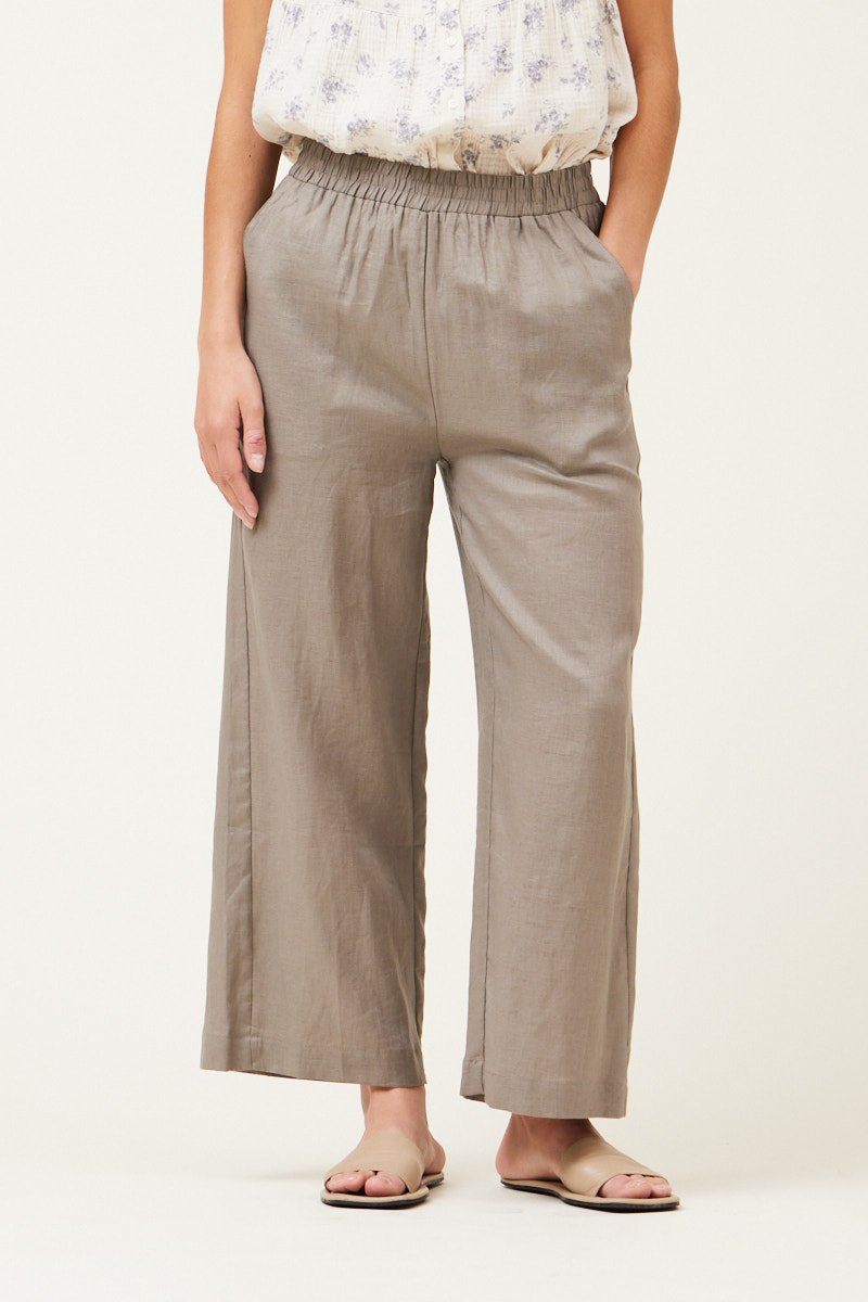 Linen Wide Leg Pant Dark Umber