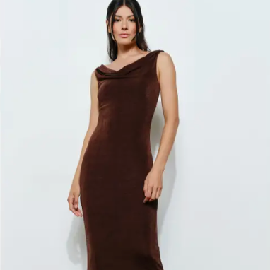 Mesh Knit Column Dress Dark Brown