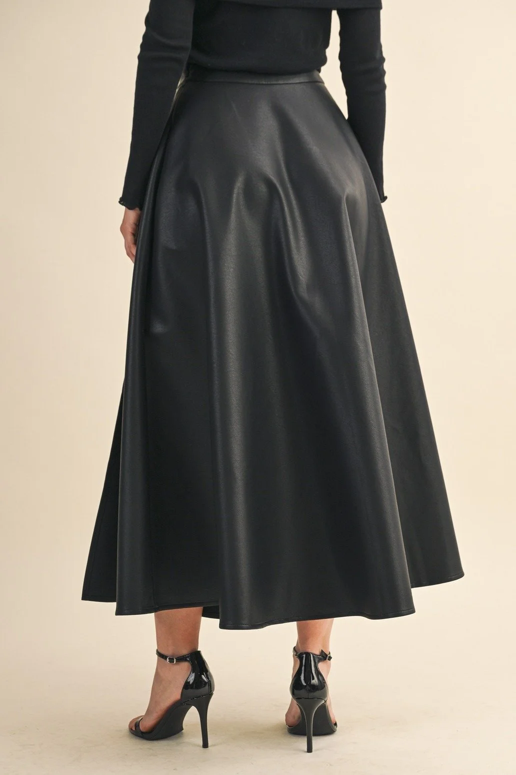 Faux Leather A-line Maxi Skirt Black