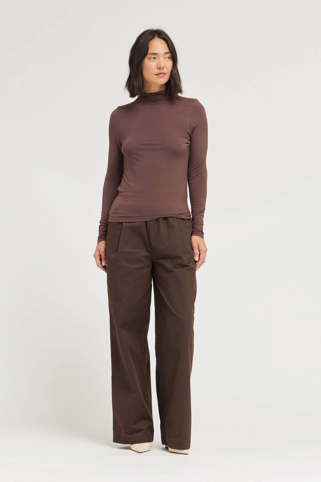 Basic Modal Turtleneck Top Ash Brown