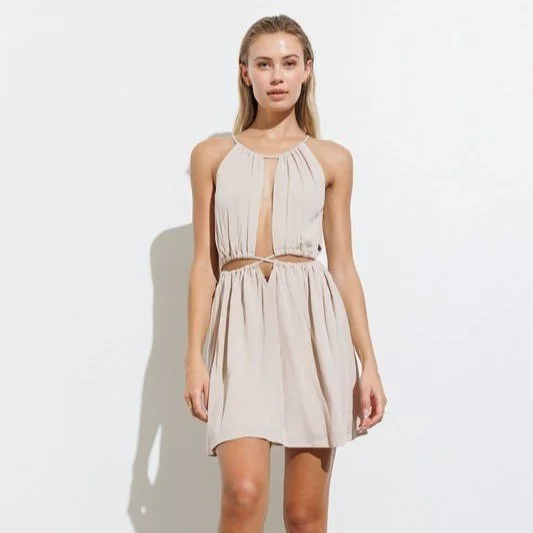 Ella Braid Tie Mini Dress Taupe