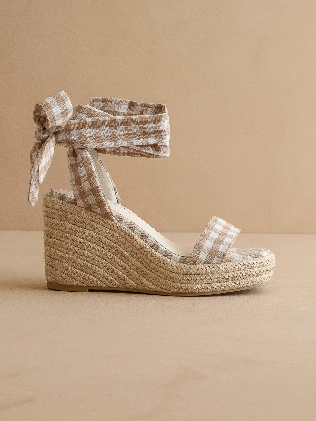 The Oceana Wrap Wedge Latte Gingham