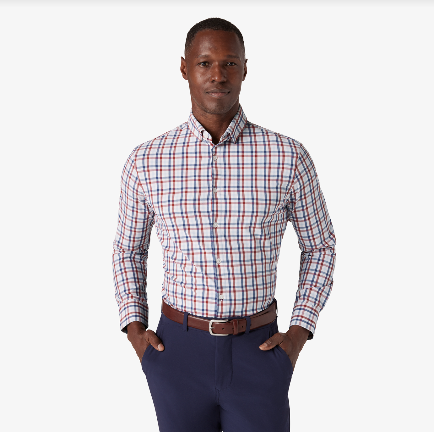 Mizzen + Main Leeward Dress Shirt Holly Berry Coastal Plaid