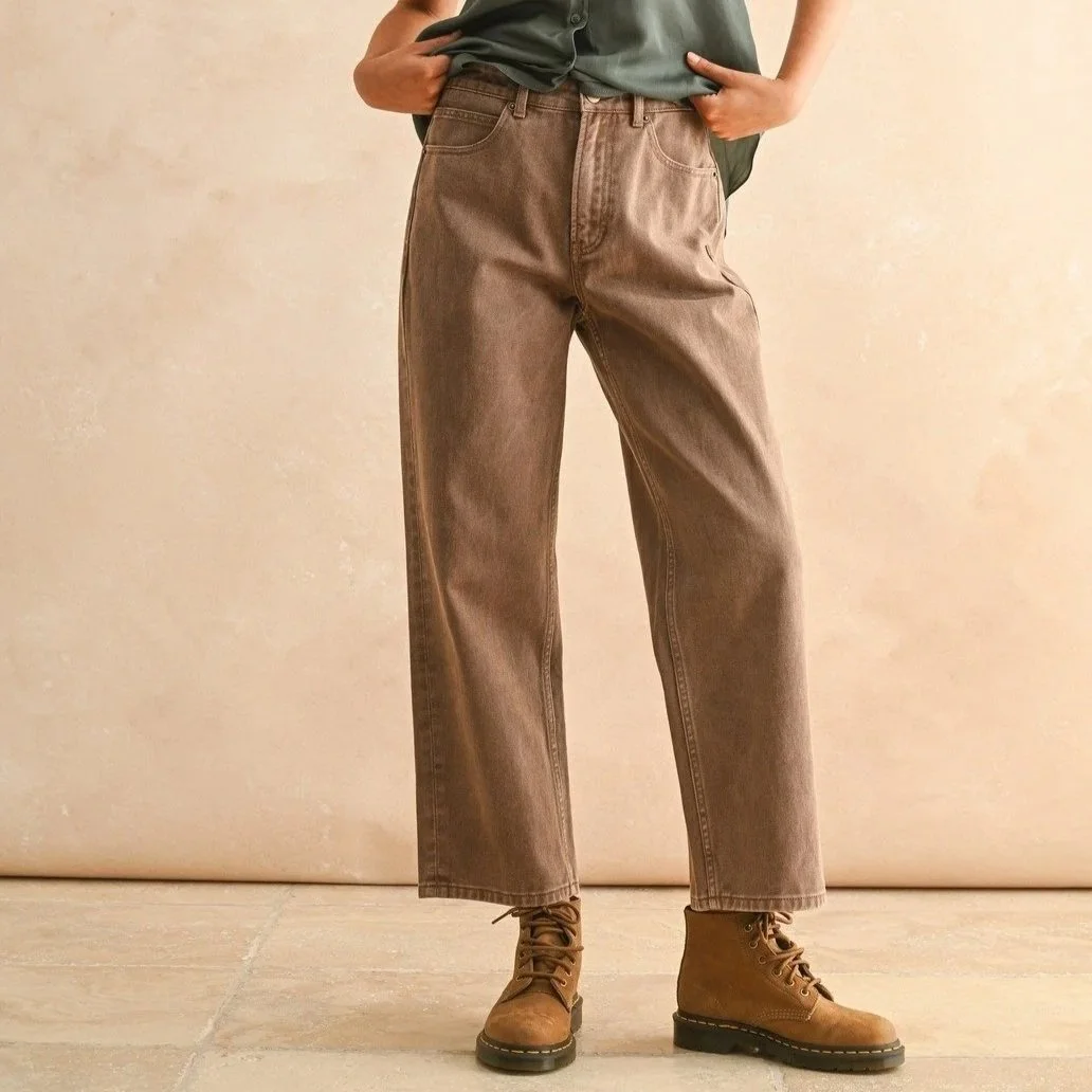 Color Washed Wide Leg Jeans Mocha
