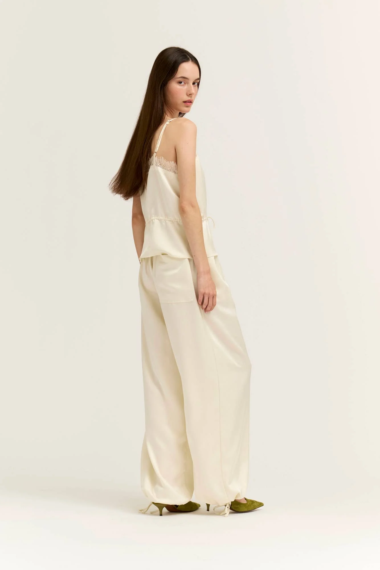 Satin Wide Leg Balloon Pants Cream