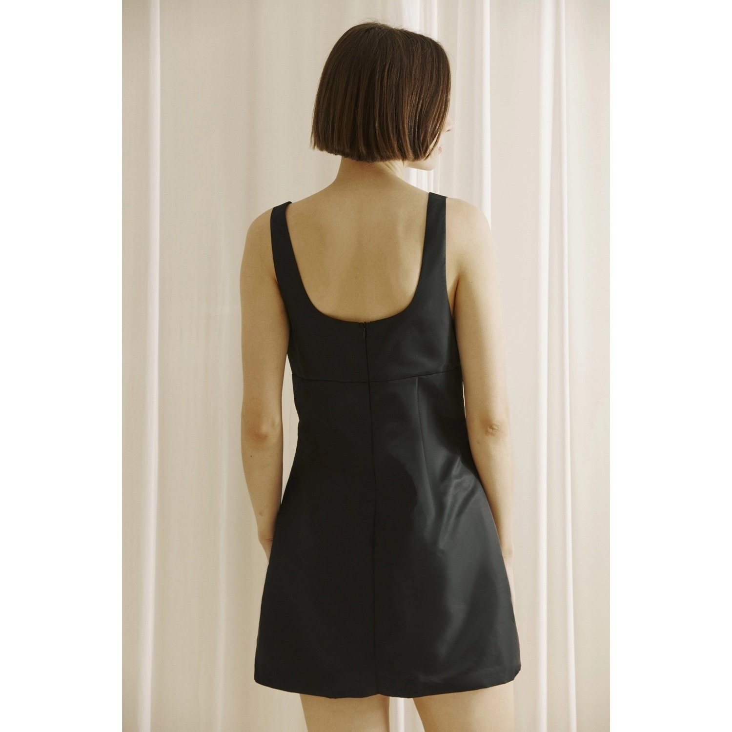 Pocket Mini Shift Dress Black Taffeta