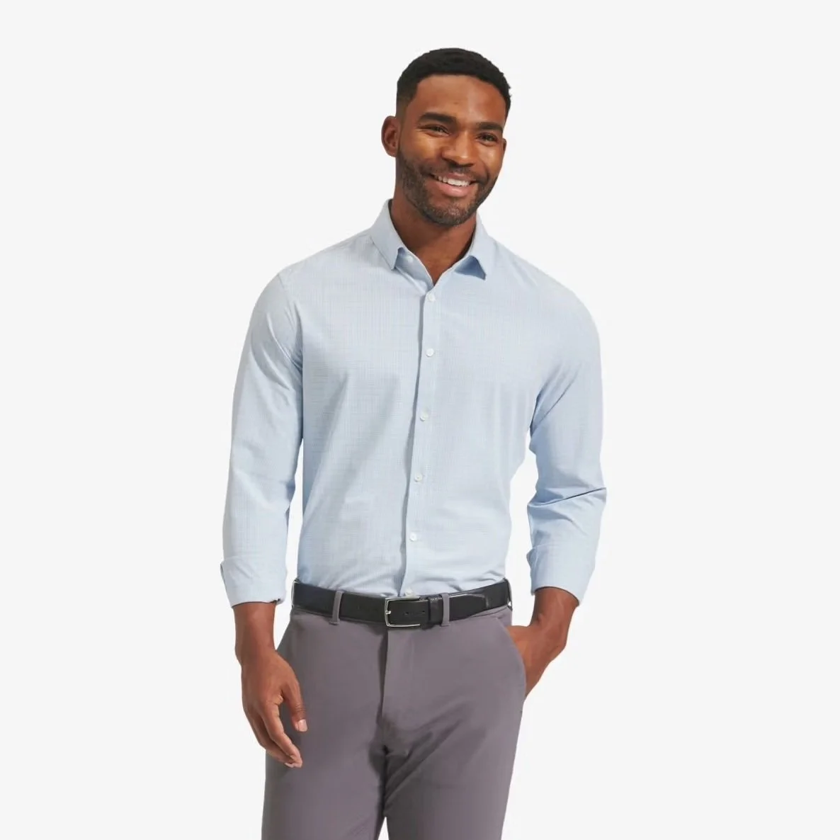 M+M Leeward Dress Shirt Light Blue Mini Plaid