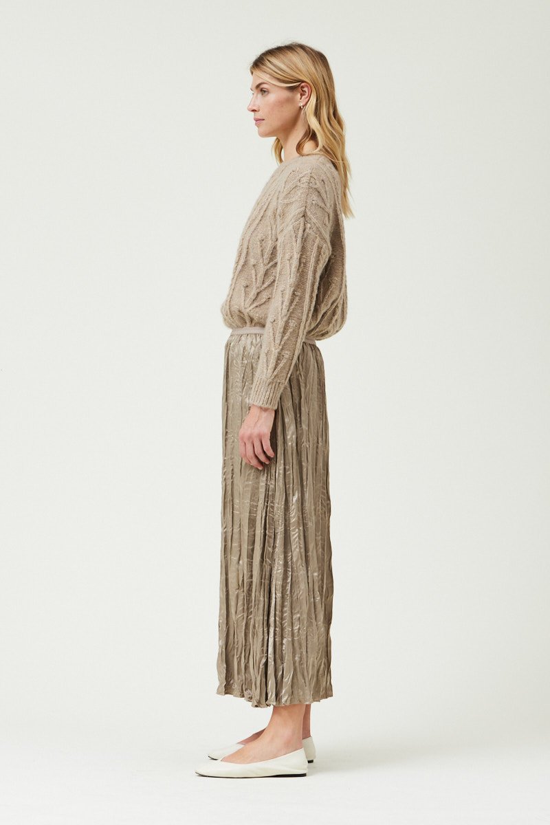 Pleated Midi Skirt Fawn
