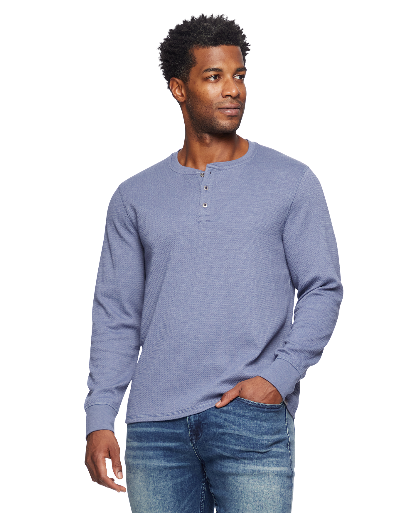 Flag & Anthem Soft Waffle Henley Blue Heather