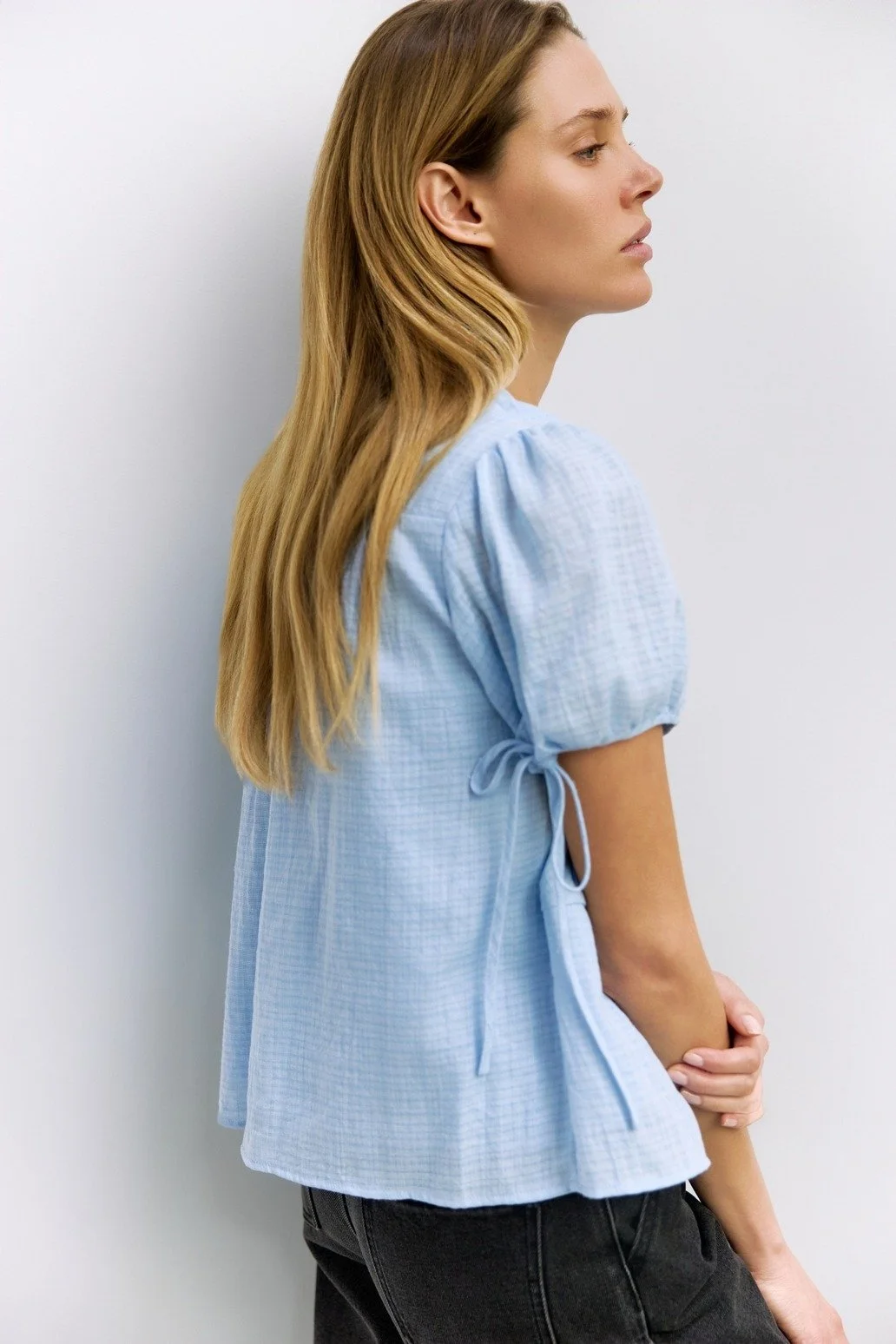 The Penelope Tiered Woven Top Blue