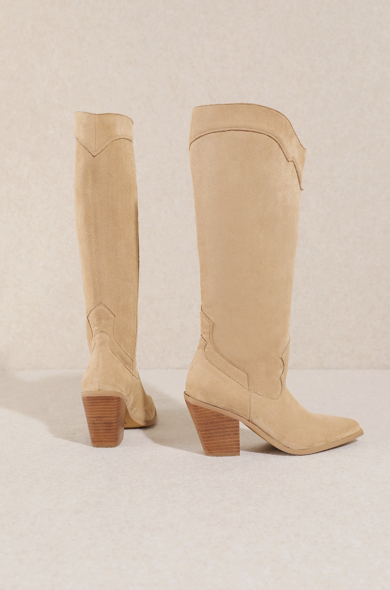Classy Knee High Faux Suede Boot Apricot