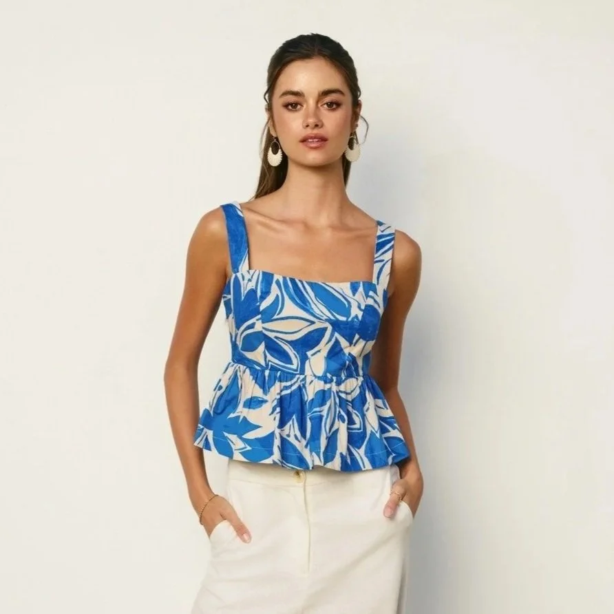 Mykonos Sweetheart Peplum Top Capri Blue