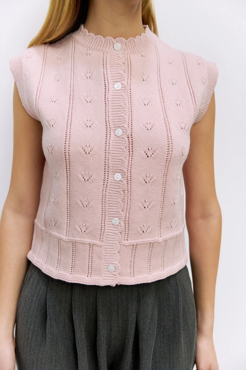 The Linda Pointelle Sweater Vest Pink