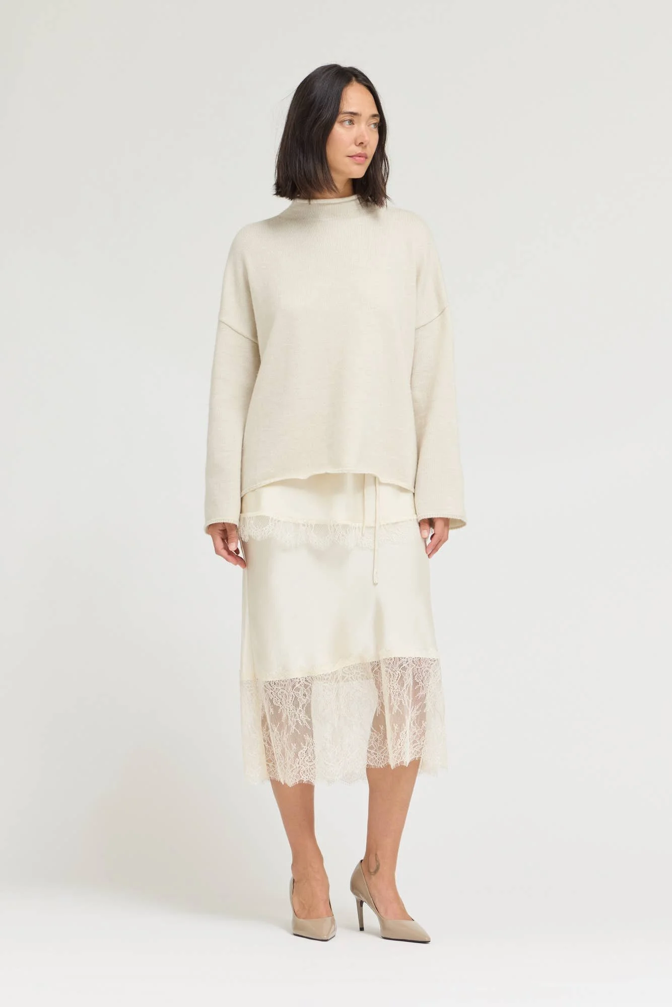 Rolled Neck Loose Fit Sweater Greige